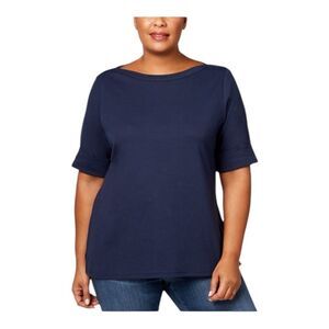 Karen Scott Plus Size Cotton Elbow-Sleeve Top Intrepid Blue 0X NWT